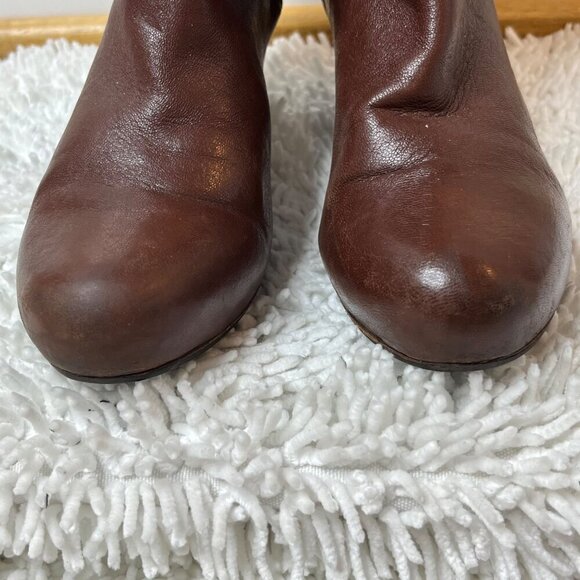 Frye Lisa Slouchy Pleated Pull On Leather Heeled Boots Mid Calf Brown Size 6‎ - Picture 8 of 16